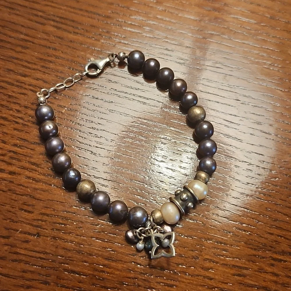 Sterling Silver, Bead and Pearl Bracelet with charms